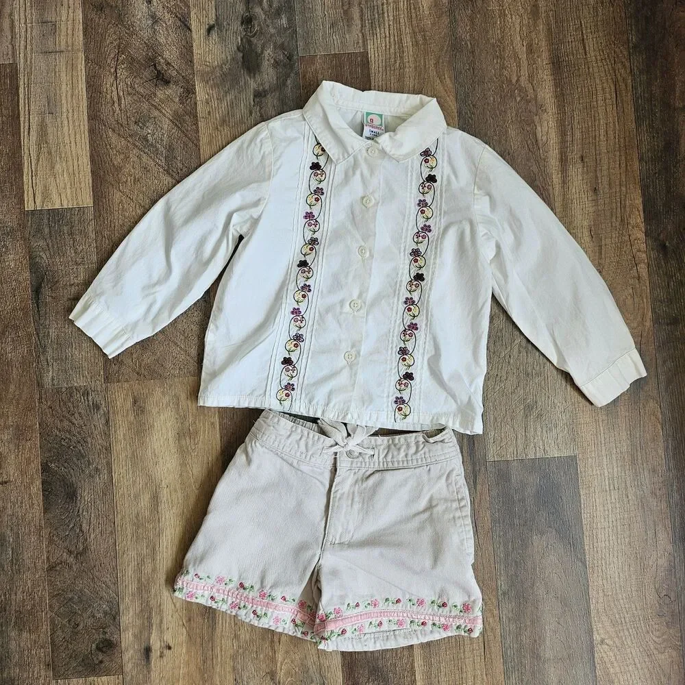 Girls’ Y2K Gymboree Embroidered Shirt & Gap Shorts Set – Size 3T • Vintage